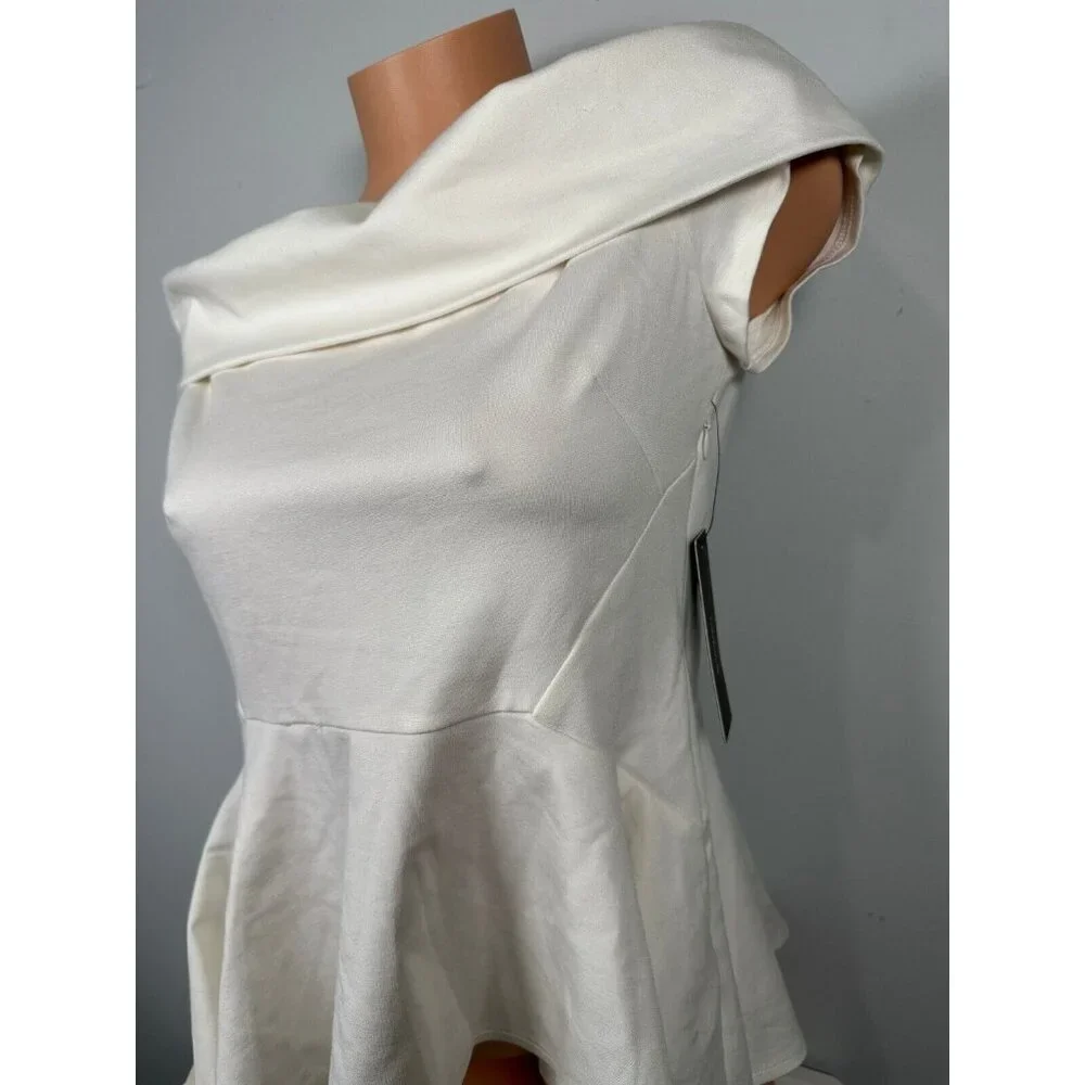 NWT LULUS Large Off Shoulder Short Sleeve Asymmetric Peplum Top White Zip Womens